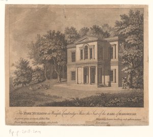 Utsikt over en bygning i Wimpole Estate eiendom Parkbygningen i Wimple, Cambridge Shire, sete for jarlen av Hardwicke (tittel på objekt) av Anonymous