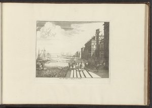 Utsikt over en kai i Venezia med Markus løve på en søyle Veue dela Dogna à Venise pres de St. Marc (tittel på objekt) Palasser og monumenter i Venezia, Livorno, Napoli og Roma (serietittel) av Anonymous