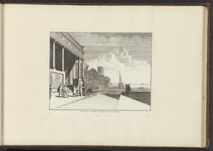 Utsikt over et palass ved kysten i Napoli Veue de la Mer ou est Situé le Palais du Vice Roy à Napoli (tittel på objekt) Palasser og monumenter i Venezia, Livorno, Napoli og Roma (serietittel) av Anonymous