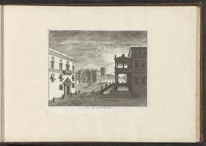 Utsikt over et palass i Napoli ved solnedgang Palais à Napoli guvernør le Soleil Levant (tittel på objekt) Palasser og monumenter i Venezia, Livorno, Napoli og Roma (serietittel) av Anonymous