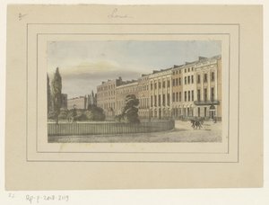 Utsikt over en park og en rad med hus, i London av Anonymous
