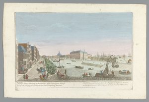 Oversikt over Admiraliteitsmagazijn i Amsterdam En utsikt over admiralitetet i Amsterdam, av lagerhusene, bryggene og bryggene, som tilhører det og det østindiske kompaniet i Holland (tittel på objekt) av Anonymous