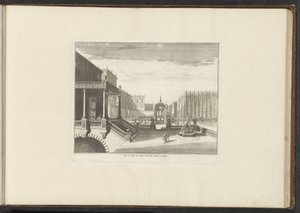 Utsikt over det kongelige palasset og den kongelige hage i Napoli Veue du Bois de Cypres du Jardin Royal à Napoli (tittel på objekt) Palasser og monumenter i Venezia, Livorno, Napoli og Roma (serietittel) av Anonymous