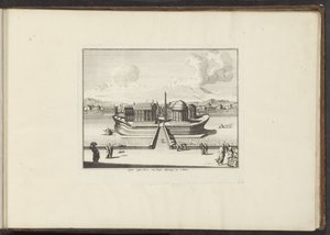 Utsikt over Tiberøya i Roma Insula instar Navis, cum Templo Aesculapij. etc: à Roma (tittel på objekt) Palasser og monumenter i Venezia, Livorno, Napoli og Roma (serietittel) av Anonymous