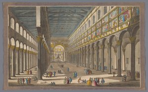 Utsikt over interiøret i Saint Paul-kirken utenfor murene i Roma Innsiden av St Pauls Church i Roma bygget av Konstantin den store (tittel på objekt) av Anonymous
