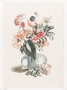 Glassvase med forskjellige blomster og en solsikke av Anonymous