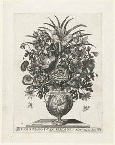 Grotesk vase med kjerub og girlander Vaser med blomster (serietittel) av Anonymous