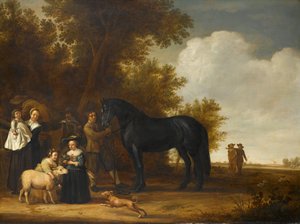 Gruppeportrett i et landskap (en friluftsfest) av Anonymous