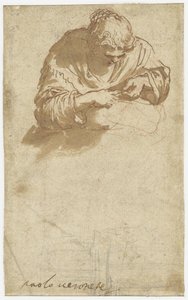 Håndarbeidende (?) kvinne og arkitektur doodles av Anonymous