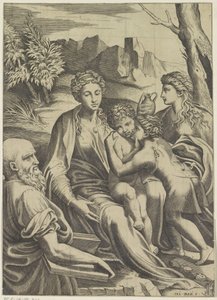 Hellig familie med den unge døperen Johannes og Maria Magdalena av Anonymous