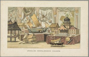 I bygningen av de nederlandske koloniene på verdensutstillingen i Amsterdam, 1883 Avdeling for de nederlandske koloniene (tittel på objekt) Minne om Amsterdam i 1883 (serietittel på objekt) av Anonymous