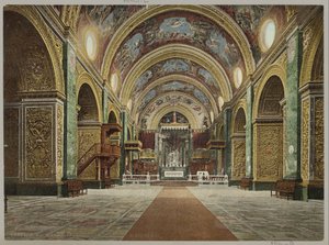 Interieur van de Sint-Janscokathedraal i Valletta Malta. Interiør i katedralen til S. Giovanni (tittel på objekt) av Anonymous