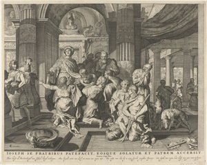 Jozef gjør seg kjent for sine brødre Joseph åpenbarer seg for brødrene sine, trøster dem og konfronterer faren (tittel på objekt) Royal Bijbel (serietittel) av Anonymous