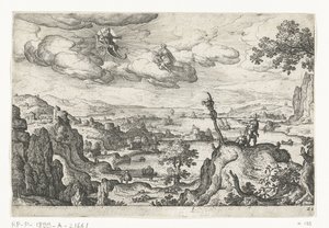 Jupiter i sin vogn og en annen Gud Landskap med mytologiske og bibelske scener (serietittel) av Anonymous