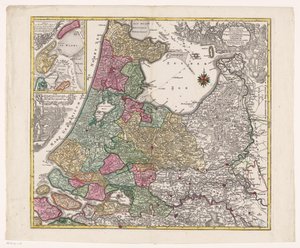 Kart av Holland, Utrecht og en del av Gelderland Tabellen over fylkene i Holland fordelt blant sine guvernører (...) (tittel på objekt) av Anonymous