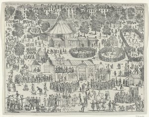 Messe på et torg i Haag, 1845 Utopian Fair (tittel på objekt) av Anonymous