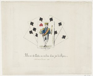 Koning Leopold I als de hartenkoning, 1831-1832 En konge av kort i midten av en sparstokk (tittel på objekt) av Anonymous