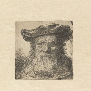 Hodet til en gammel mann med skjegg og hatt av Anonymous