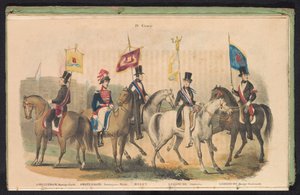 Kostymer og bannere til æresvaktene i Amsterdam, Delft og Leiden, 1840-1842 IV. Gruppe (tittel på objekt) av Anonymous