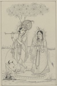 Krishna, spiller en fløyte, og Radha av Anonymous