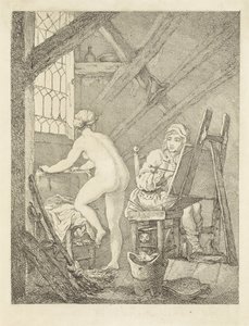 Kunstner maler etter en nakenmodell av Anonymous