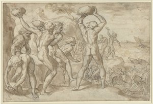 Laestrygonians knuser Odysseus' flåte med tunge steiner av Anonymous