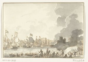 Landing av den engelske og nederlandske flåten ved Cadiz, 1702 av Anonymous