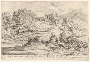 Landschap met minnend paar Den som er trofast mot sin elsker elsker alltid mørket, / Den brutale skalv fortsatt, øynene mangler skygger (tittel på objekt) Landschappen naar Domenico Campagnola (serietittel) av Anonymous