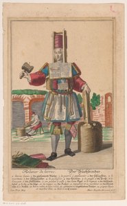 Mann i en dress med bokbinderverktøy Relieur de livres / Der Buchbinder (tittel på objekt) av Anonymous