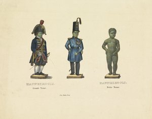 Manneken Pis i forskjellige antrekk, 1817 Manneken-Pis. Stort antrekk. Manneken-Pis. Petite antrekk (tittel på objekt) av Anonymous
