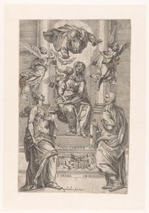 Maria med barnet og de hellige Ursula og Maria Magdalena av Anonymous