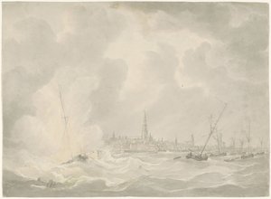 Eksplosjon av Jan van Speijks båt, 1831 av Anonymous