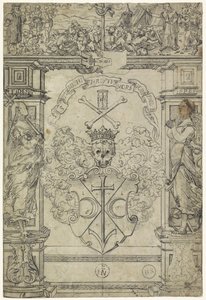 Ontwerp voor een glasraam met een wapen, de figuren Fides en Spes, en Mozes en de koperen slang   1390085   no       norwegian Successfully Translated  Original: Titus Manlius De Romeinse helden (series title) Translat: Titus Manlius De Romeinse helden (se av Anonymous
