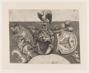 Ornament med hjelm, skjold, ørn og løve av Anonymous