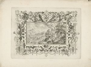 Ornament Ramme med rulleverk og figurer, der et landskap med Venus og Adonis av Anonymous