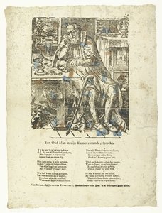 Gammel mann på rommet sitt (vanitas) En gammel mann som sitter på rommet hans snakker. (tittel på objekt) av Anonymous