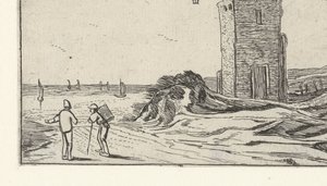 Sti forbi et fyr ved stranden Landskap etter Esaias van de Velde (serietittel) av Anonymous