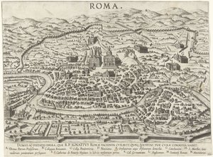 Kart over Roma som viser grunnlaget for Ignatius av Loyola Vita beati patris Ignatii Loyolae (serietittel) Scener fra livet til Ignatius av Loyola (serietittel) av Anonymous