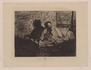 Portrett av Charles Meryon som sitter i sengen Charles Meryon 1858 (tittel på objekt) av Anonymous