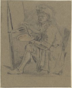 Portrett av Thomas Wijck, foran staffeliet hans av Anonymous