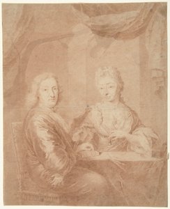 Portrett av en mann og kvinne ved et bord av Anonymous