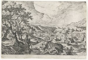 Pyramus og Thisbea Landskap med mytologiske og bibelske scener (serietittel) av Anonymous