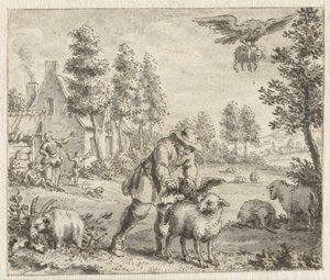 Ravn som vil etterligne ørnen Design for illustrasjoner for en utgave av Jean de la Fontaines Fables (serietittel) av Anonymous