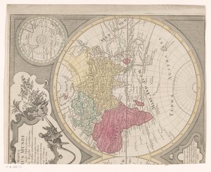 Høyre halvdel av et verdenskart, som viser den østlige halvkule Mappa totius mundi : adornata juxta observationes (...) (tittel på objekt) av Anonymous
