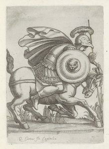Reliëf met de daad av Marcus Curtius Antikke skulpturer i Roma (serietittel) Ikoner av de gamle statuene av byen Roma som er sett på offentlige steder (serietittel) av Anonymous