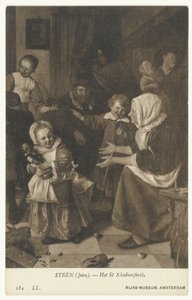Reproduksjon av maleriet St. Nikolas-festen av Jan Steen The Feast of St Nicholas (tittel på objekt) Rijks-Museum, Amsterdam (serietittel) av Anonymous