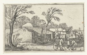 Skatere og kolbespillere på isen for gårder Landskap etter Esaias van de Velde (serietittel) av Anonymous