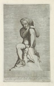 Skulptur av Amor Statue av amor som står ettertenksom med en adelsmann (tittel på objekt) Antikke skulpturer i Roma (serietittel) Ikoner av de gamle statuene av byen Roma som er sett på offentlige steder (serietittel) av Anonymous