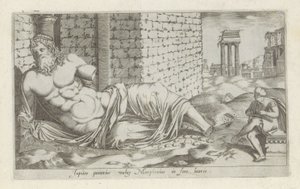 Skulptur av Marforio Jupiter Panarius ofte kjent som Marphorius på storfemarkedet (tittel på objekt) Antikke skulpturer i Roma (serietittel) Ikoner av de gamle statuene av byen Roma som er sett på offentlige steder (serietittel) av Anonymous