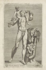 Skulptur av Silenus med den unge Bacchus på sine skoler Statuen av Bacchus i Caesars hage (tittel på objekt) Antikke skulpturer i Roma (serietittel) Ikoner av de gamle statuene av byen Roma som er sett på offentlige steder (serietittel) av Anonymous